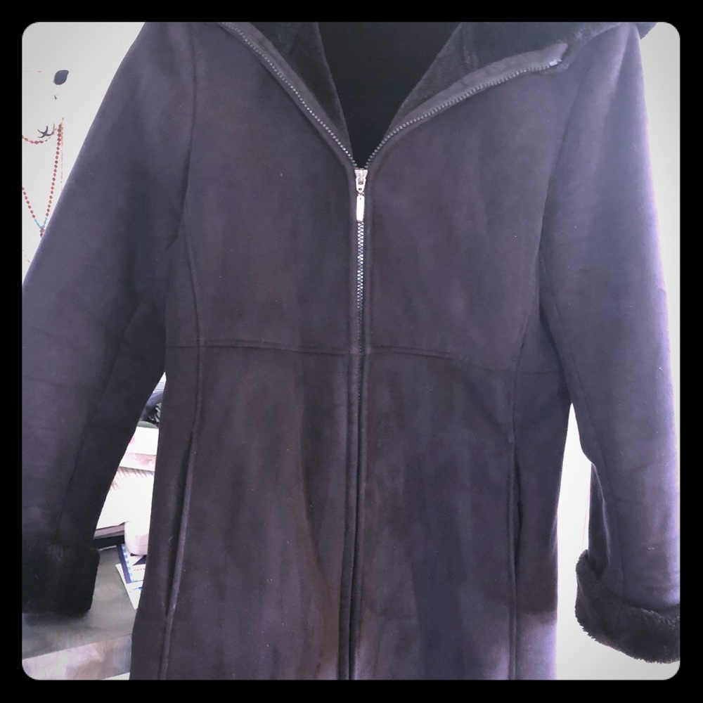 Ladies black faux suede coat